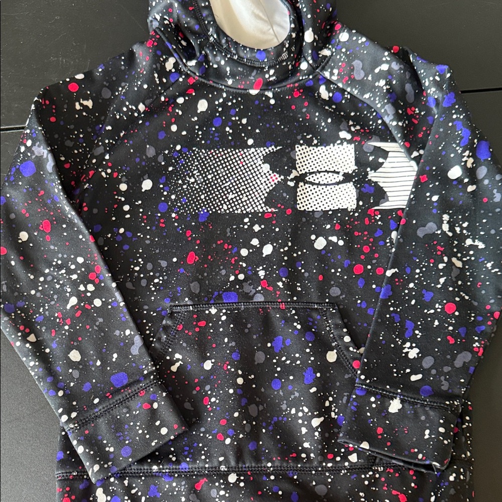 Unisex Under Armour Black Hoodie with Colorful Splatter